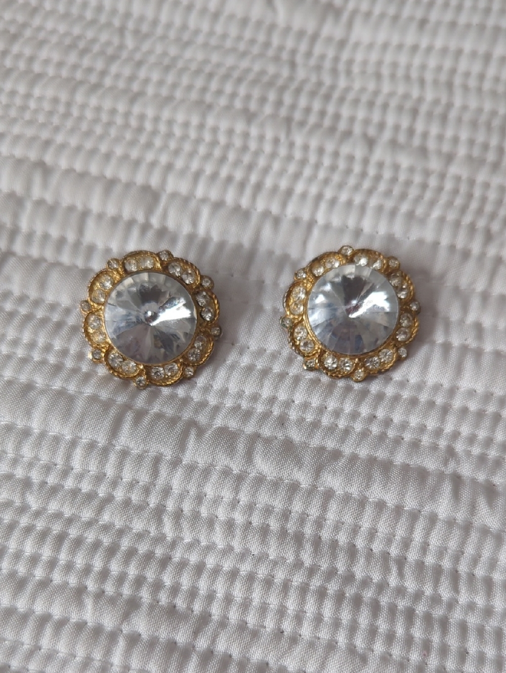 Gold-Tone Clear Crystal Flower Clip On Earrings - Unbranded